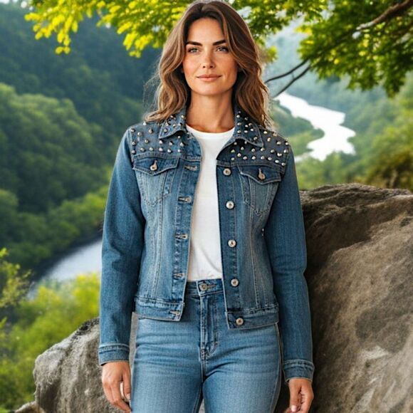 Y2K Lolita Fitted Jean Denim Jacket S Western Metal Biker Punk Grunge Stretch - Picture 14 of 16